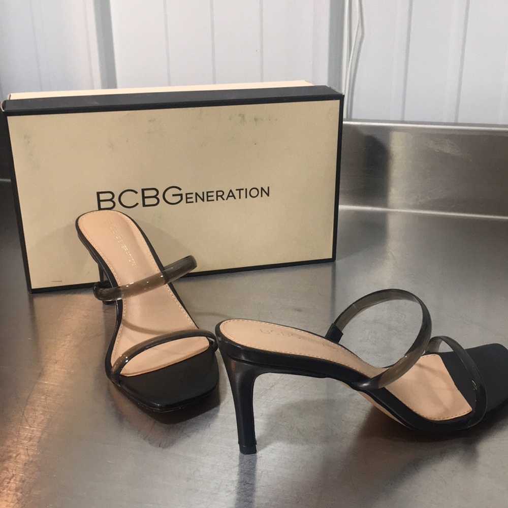 BCBGeneration Black Strappy Heel Sandals
